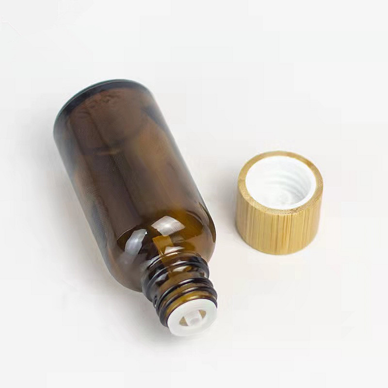 15ml 50ml frosted amber essential oil glass bottle with bamboo lid